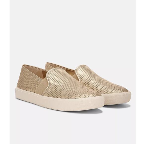 Vince Blair Perforated Leather Slip-On Sneakers Gold Size 6 Neutral Quiet Luxury - Picture 1 of 13